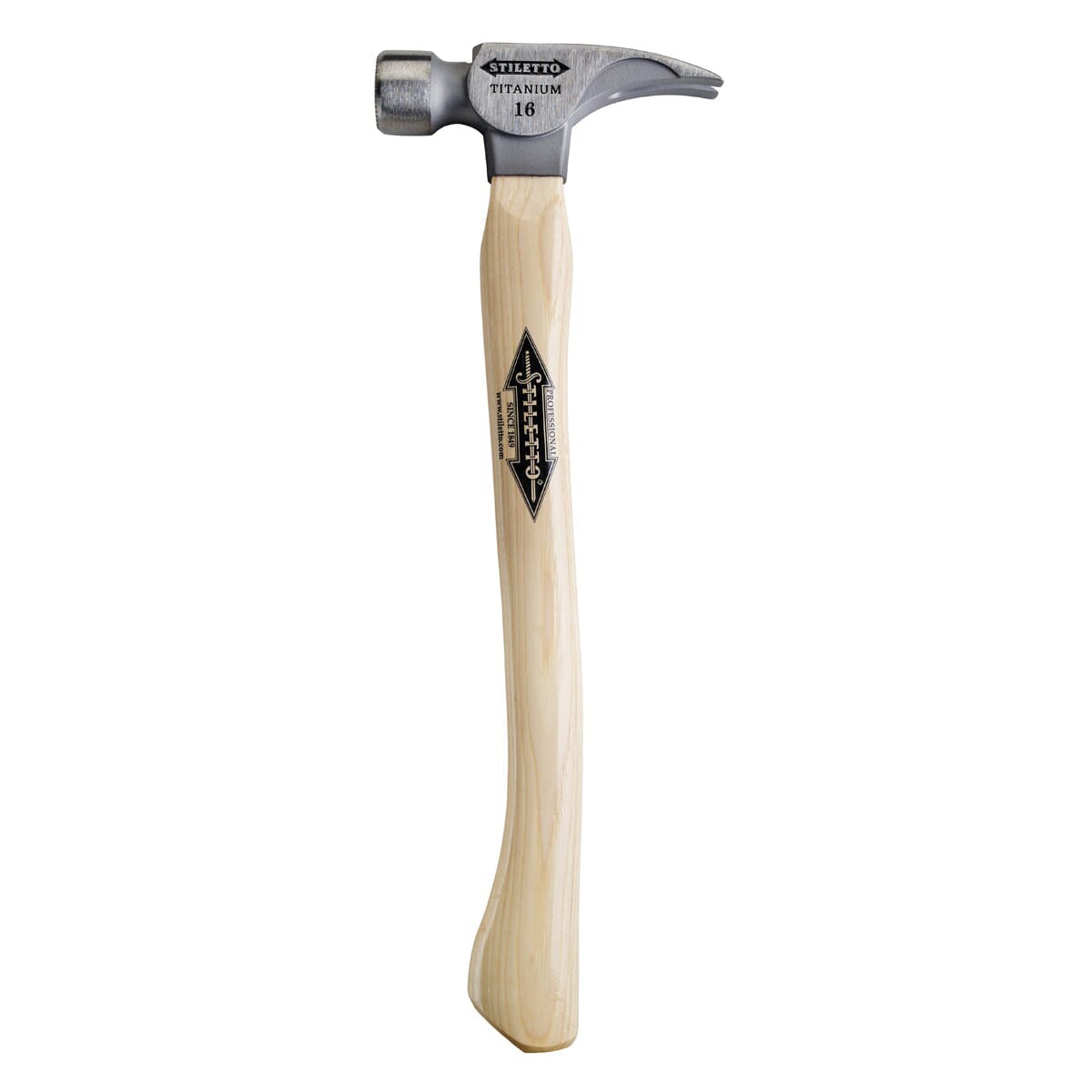 Stiletto® TI16SC Lightweight Framing Hammer, 17-1/2 in OAL, Smooth Face Surface, 16 oz Titanium Head, Straight Claw, Hickory Wood Handle